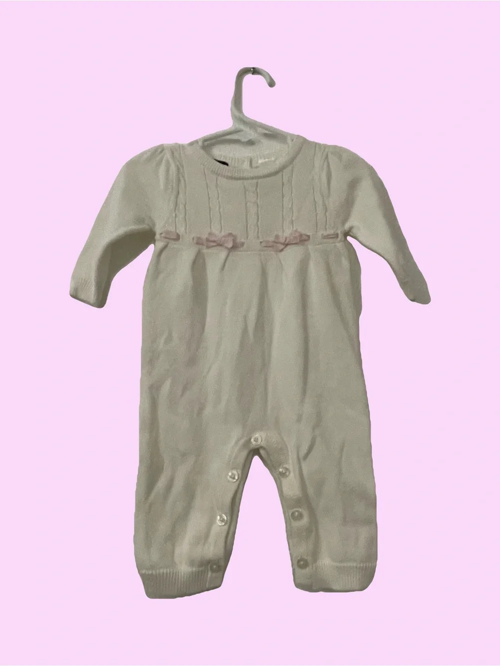 Wendy Bellissimo Cream Knit One-Piece with Pink Bow Accents